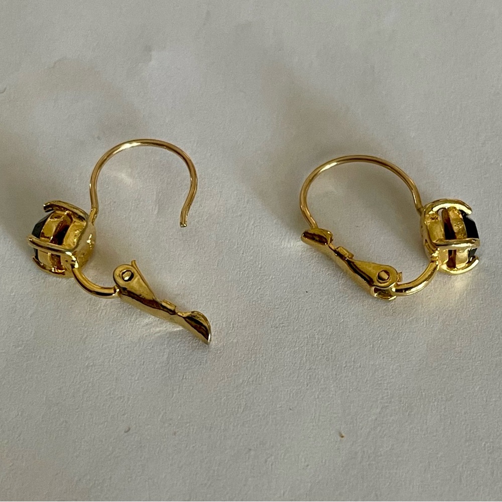 NWOT Petite Black Crystal and Gold Metal Leverback Earrings - Picture 4 of 6